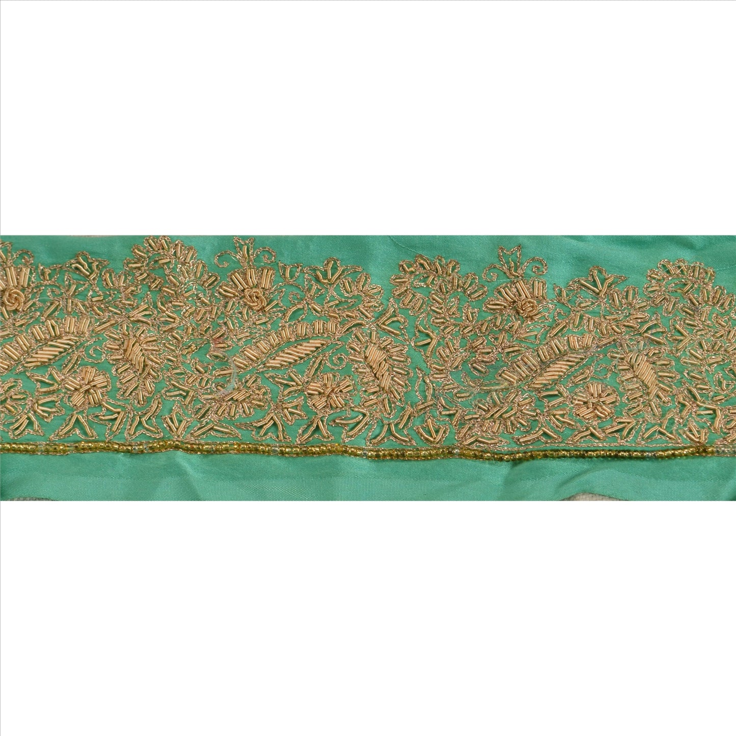 SANSKRITI VINTAGE Border Antique Hand Beaded 1 YD Indian Trim Sewing Green Lace