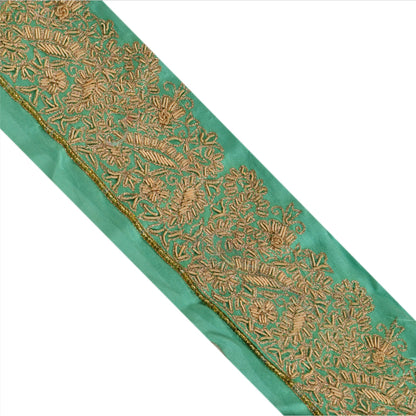 SANSKRITI VINTAGE Border Antique Hand Beaded 1 YD Indian Trim Sewing Green Lace