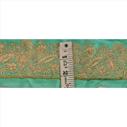 SANSKRITI VINTAGE Border Antique Hand Beaded 1 YD Indian Trim Sewing Green Lace