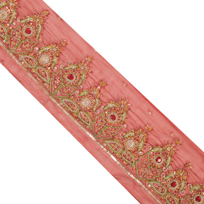 Sanskriti Vintage Craft Trims Lace Saree 1YD Border Red Sewing Hand Beaded Zari