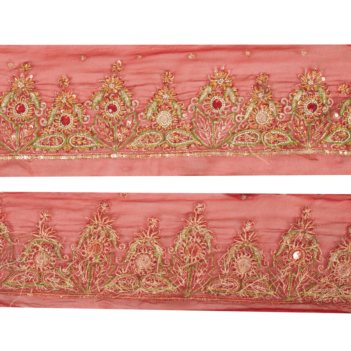 Sanskriti Vintage Craft Trims Lace Saree 1YD Border Red Sewing Hand Beaded Zari