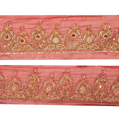 Sanskriti Vintage Craft Trims Lace Saree 1YD Border Red Sewing Hand Beaded Zari
