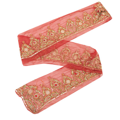 Sanskriti Vintage Craft Trims Lace Saree 1YD Border Red Sewing Hand Beaded Zari