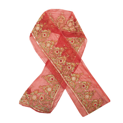 Sanskriti Vintage Craft Trims Lace Saree 1YD Border Red Sewing Hand Beaded Zari
