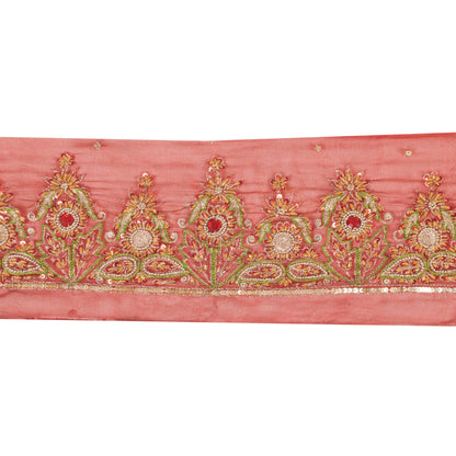 Sanskriti Vintage Craft Trims Lace Saree 1YD Border Red Sewing Hand Beaded Zari