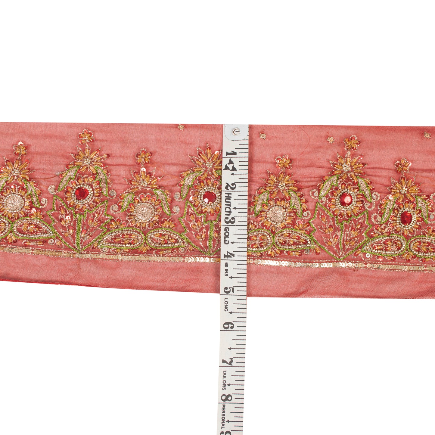 Sanskriti Vintage Craft Trims Lace Saree 1YD Border Red Sewing Hand Beaded Zari