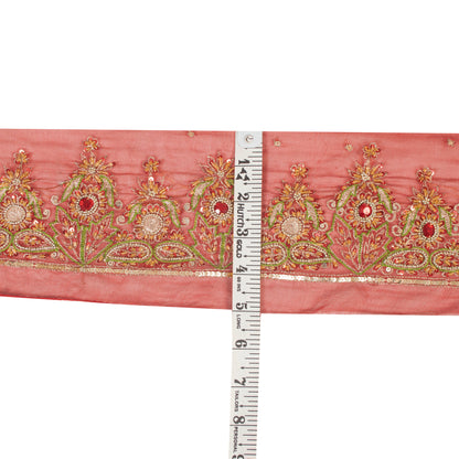 Sanskriti Vintage Craft Trims Lace Saree 1YD Border Red Sewing Hand Beaded Zari