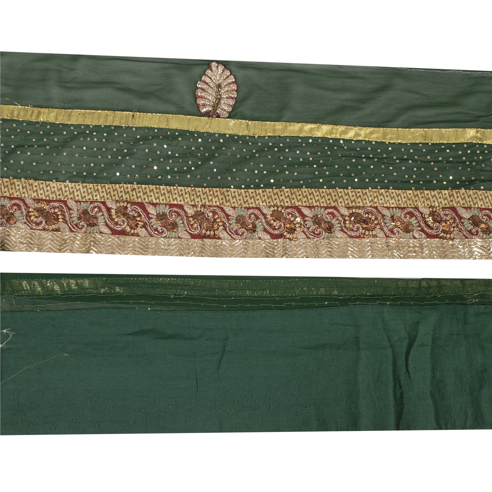Sanskriti Vintage Sari Border Hand Beaded Zari Zardozi 1YD Craft Trim Green Lace