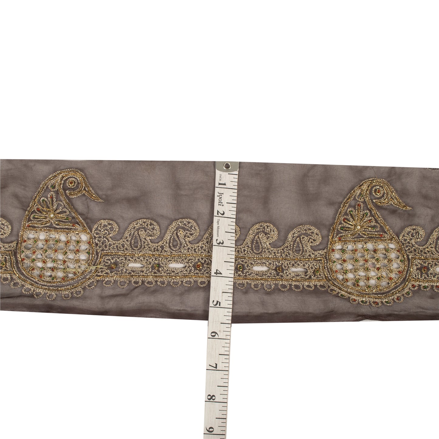 Sanskriti Vintage Sari Border Hand Bead Zari Zardozi 1 YD Craft Trim Brown Lace