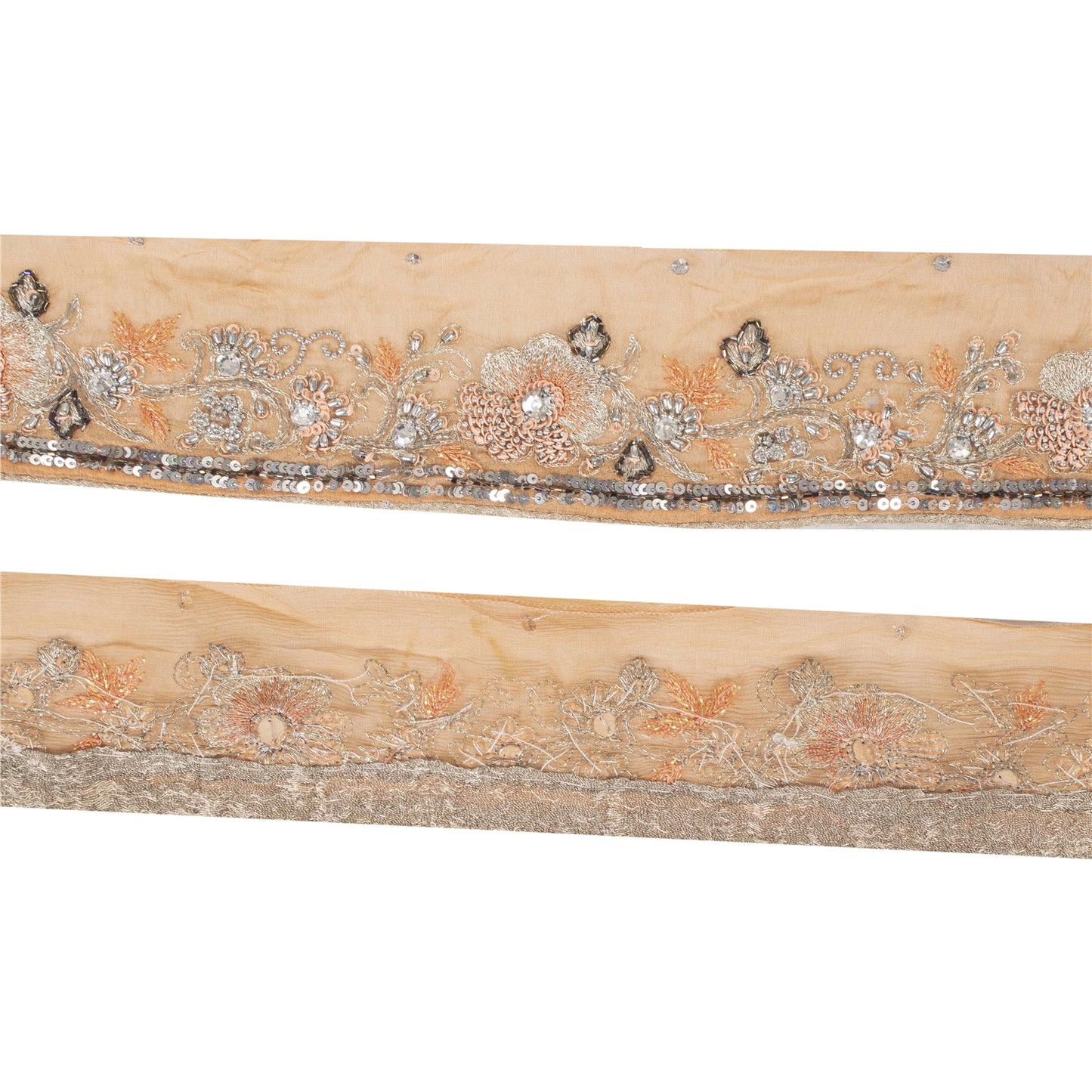 Sanskriti Vintage 1 YD Sari Border/Trim Peach Craft Hand Beaded Zari Sewing Lace