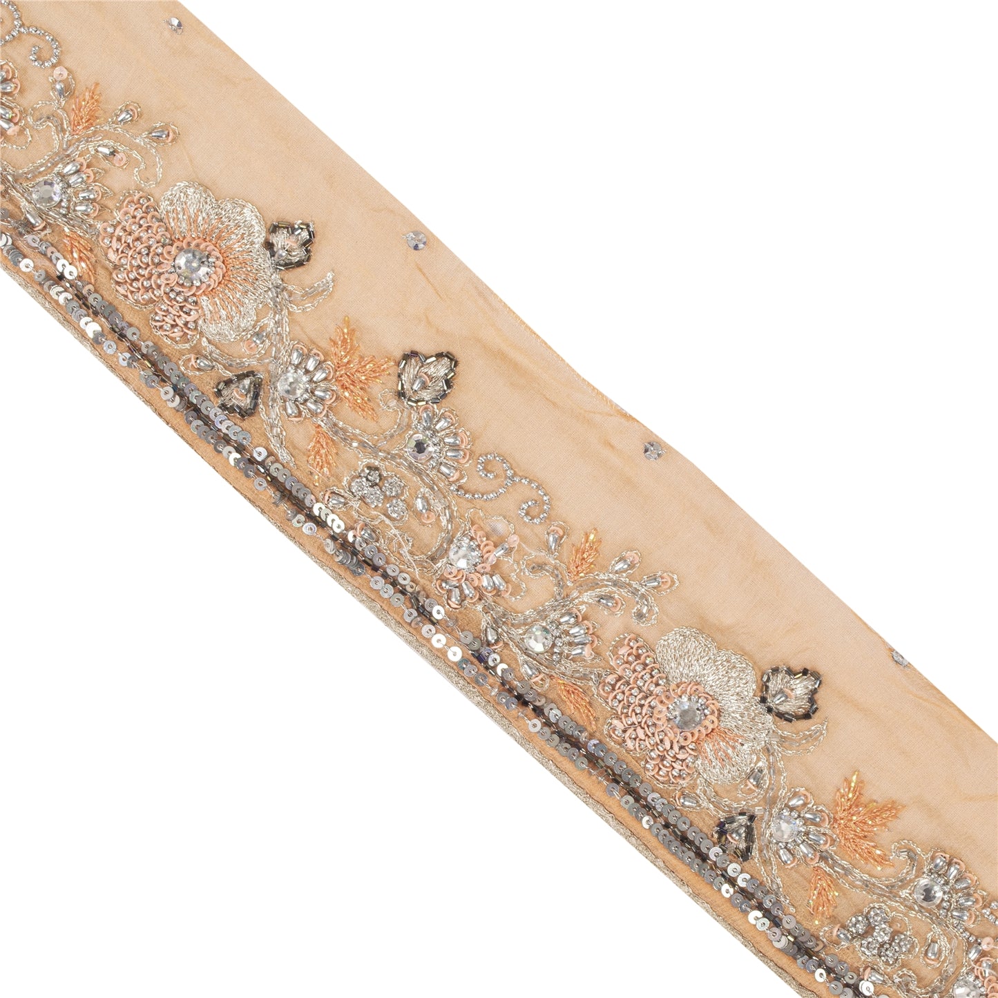 Sanskriti Vintage 1 YD Sari Border/Trim Peach Craft Hand Beaded Zari Sewing Lace
