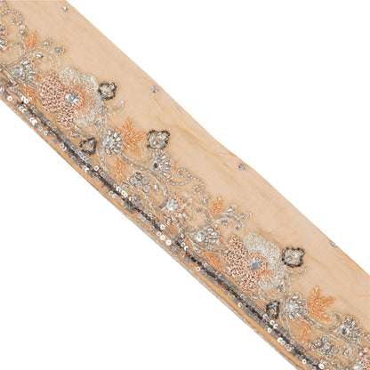 Sanskriti Vintage 1 YD Sari Border/Trim Peach Craft Hand Beaded Zari Sewing Lace