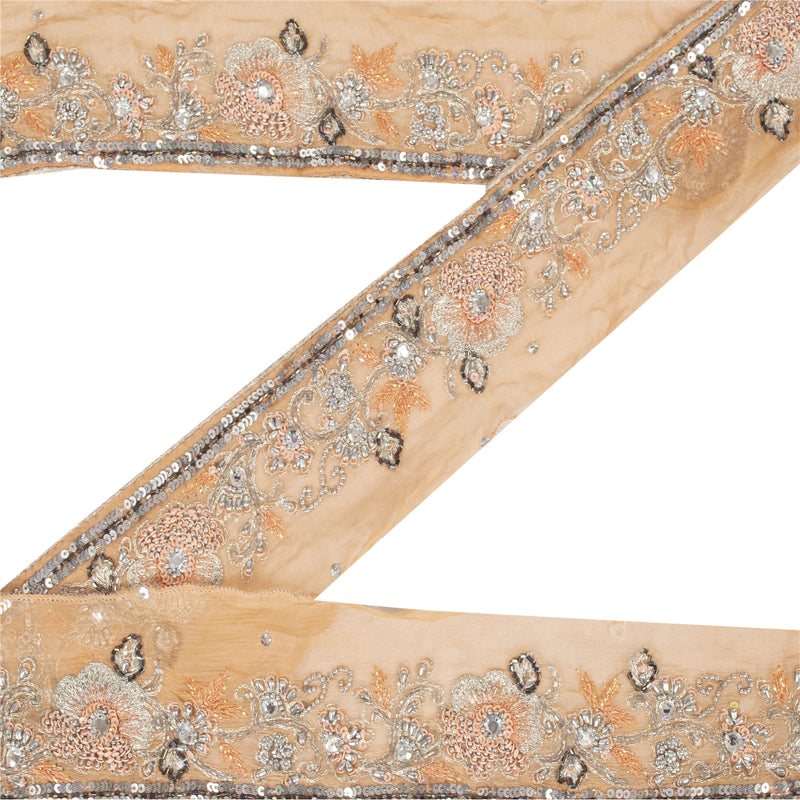 Sanskriti Vintage 1 YD Sari Border/Trim Peach Craft Hand Beaded Zari Sewing Lace