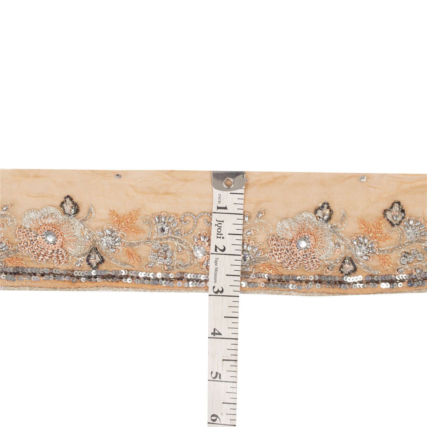 Sanskriti Vintage 1 YD Sari Border/Trim Peach Craft Hand Beaded Zari Sewing Lace