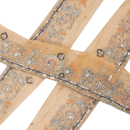 Sanskriti Vintage 1 YD Sari Border/Trim Peach Craft Hand Beaded Zari Sewing Lace