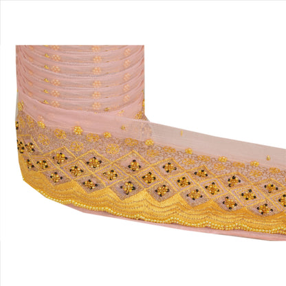 Sanskriti Vintage Sari Border Hand Beaded 1 Yd Indian Trim Sewing Pink Lace