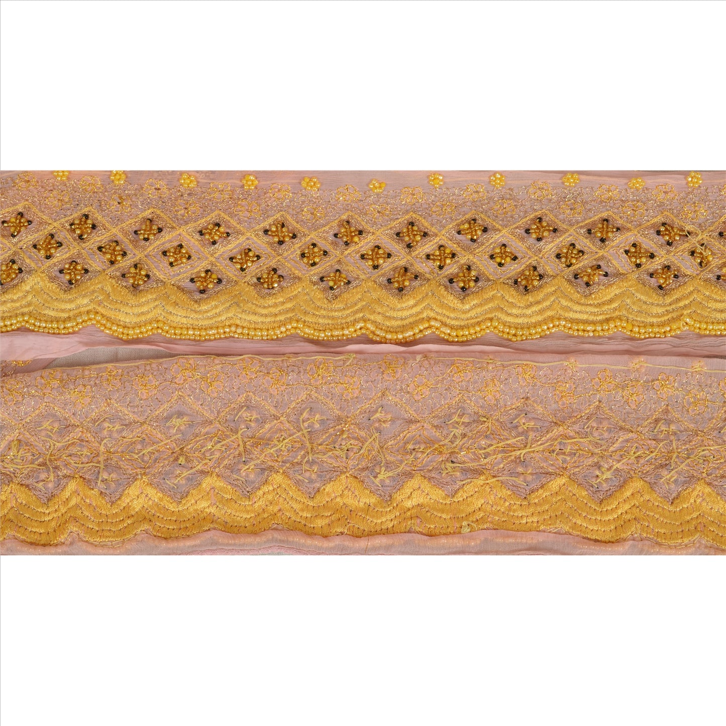 Sanskriti Vintage Sari Border Hand Beaded 1 Yd Indian Trim Sewing Pink Lace