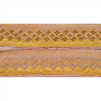 Sanskriti Vintage Sari Border Hand Beaded 1 Yd Indian Trim Sewing Pink Lace