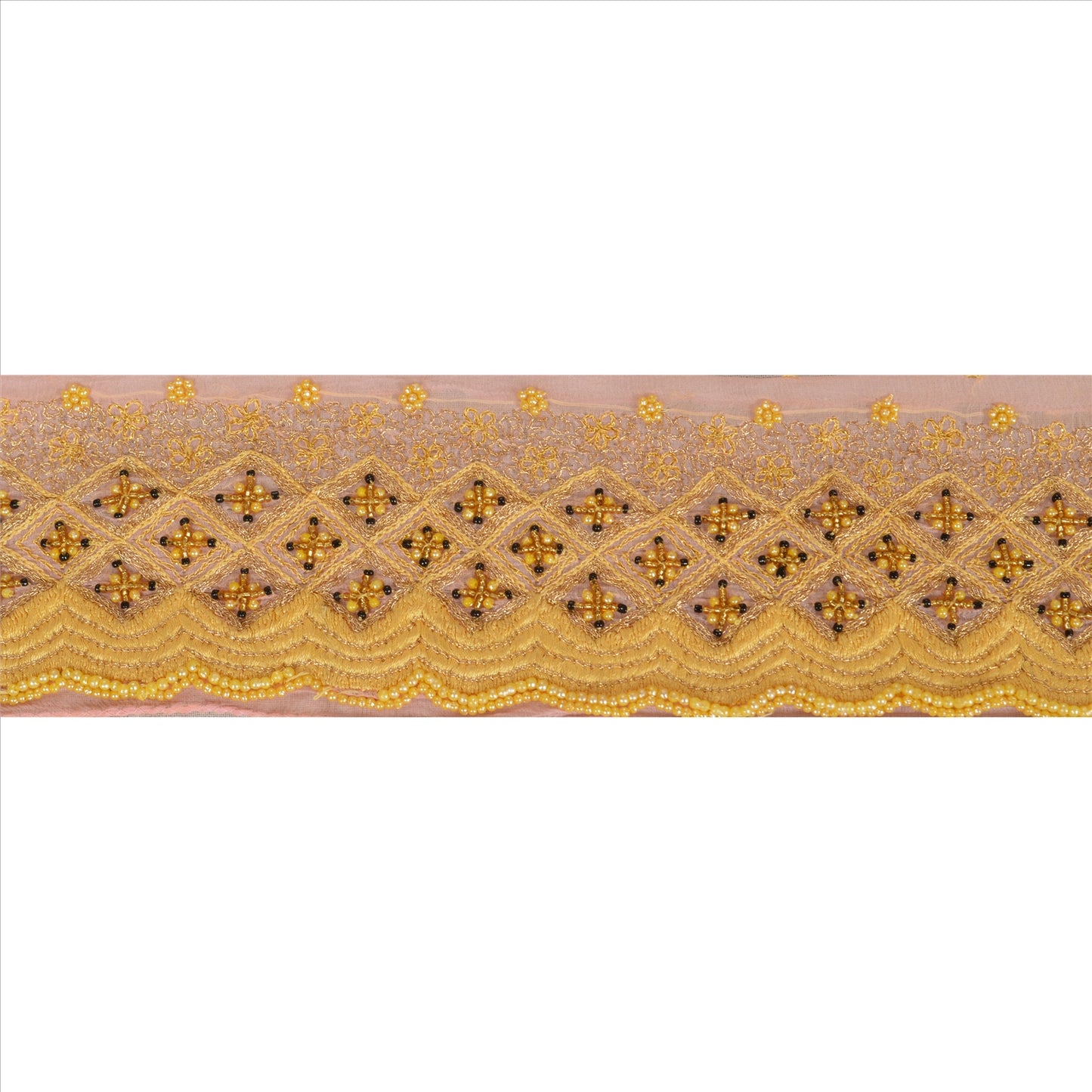 Sanskriti Vintage Sari Border Hand Beaded 1 Yd Indian Trim Sewing Pink Lace