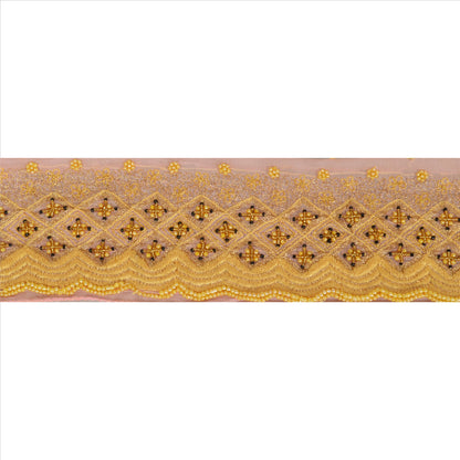 Sanskriti Vintage Sari Border Hand Beaded 1 Yd Indian Trim Sewing Pink Lace