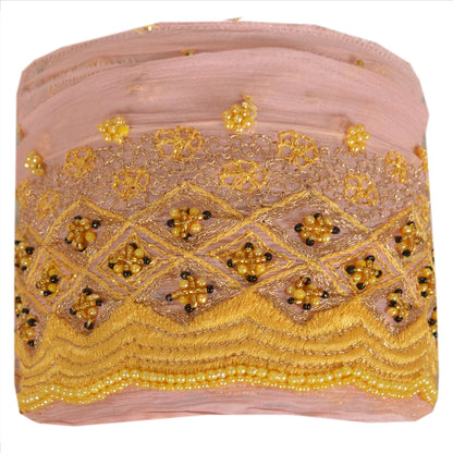 Sanskriti Vintage Sari Border Hand Beaded 1 Yd Indian Trim Sewing Pink Lace