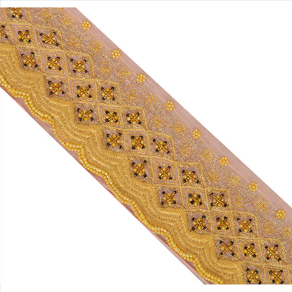 Sanskriti Vintage Sari Border Hand Beaded 1 Yd Indian Trim Sewing Pink Lace