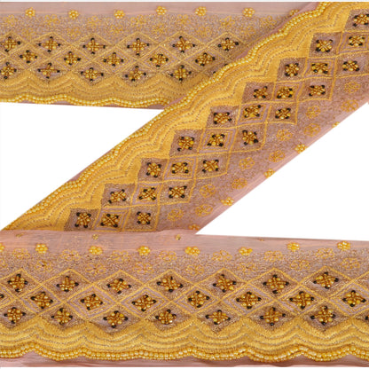 Sanskriti Vintage Sari Border Hand Beaded 1 Yd Indian Trim Sewing Pink Lace