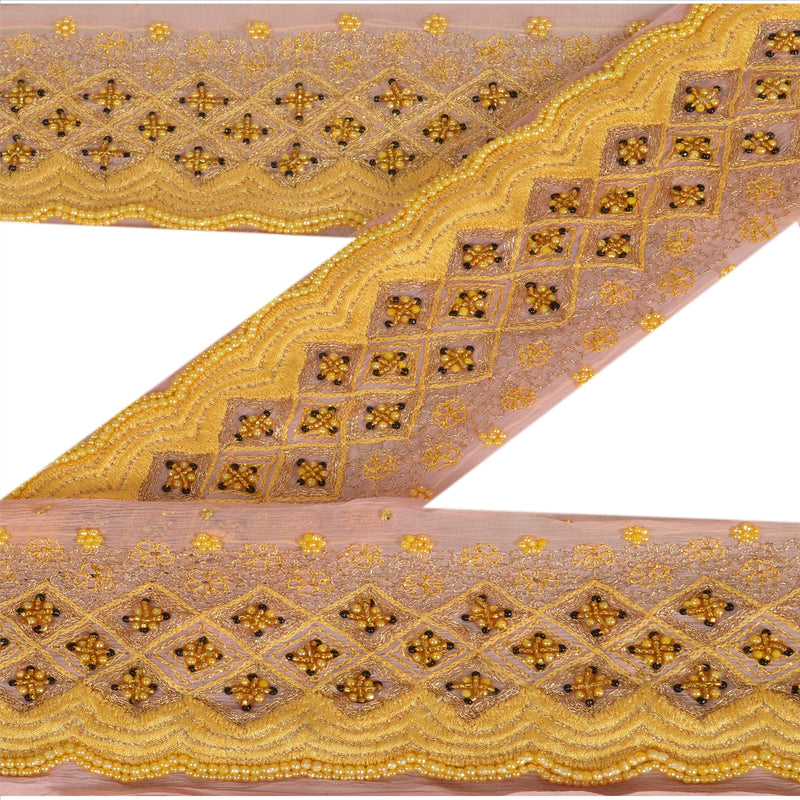 Sanskriti Vintage Sari Kant Håndperlet 1 Yard Indisk Kant Syning Lyserød Blonde