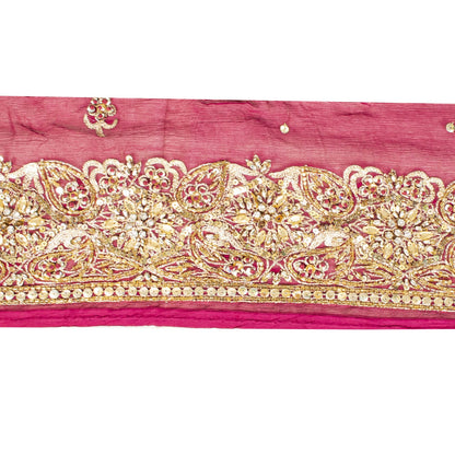 Sanskriti Vintage 1 YD 6"W Sari Border Pink Pure Chiffon Hand Embroidered Lace