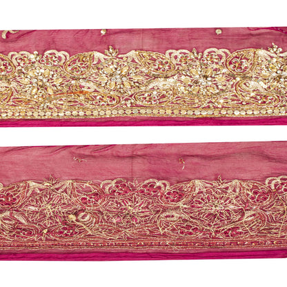 Sanskriti Vintage 1 YD 6"W Sari Border Pink Pure Chiffon Hand Embroidered Lace