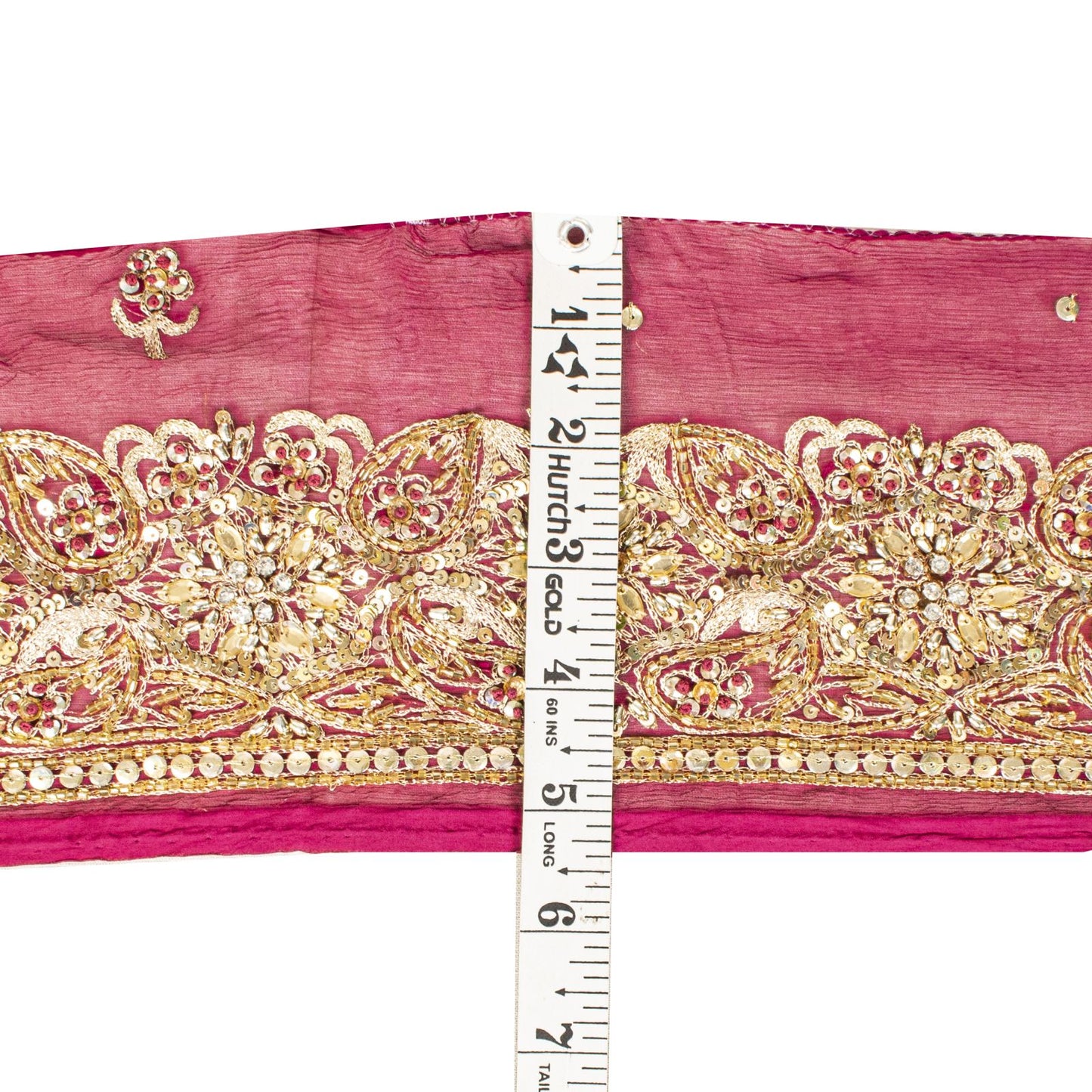 Sanskriti Vintage 1 YD 6"W Sari Border Pink Pure Chiffon Hand Embroidered Lace