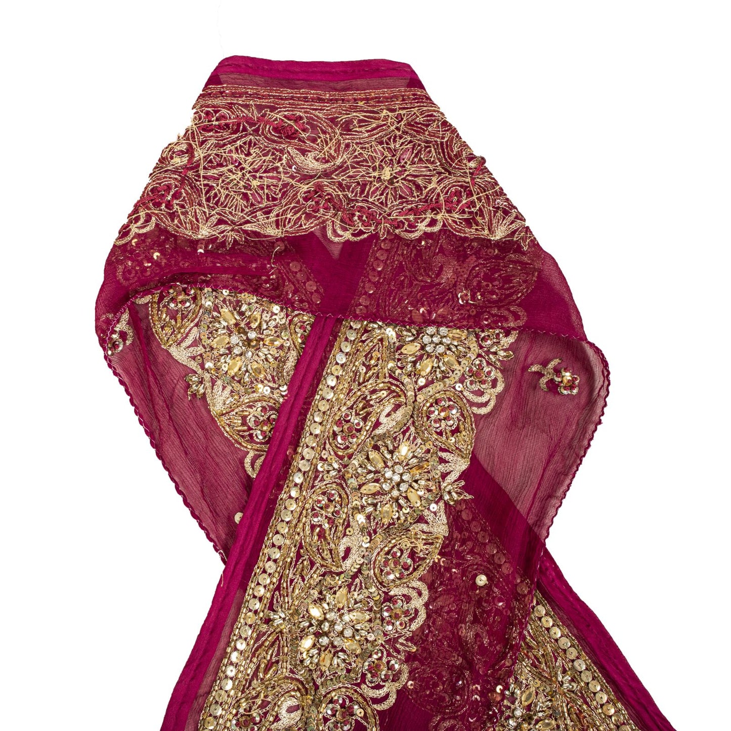 Sanskriti Vintage 1 YD 6"W Sari Border Pink Pure Chiffon Hand Embroidered Lace