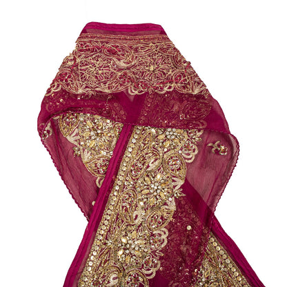 Sanskriti Vintage 1 YD 6"W Sari Border Pink Pure Chiffon Hand Embroidered Lace