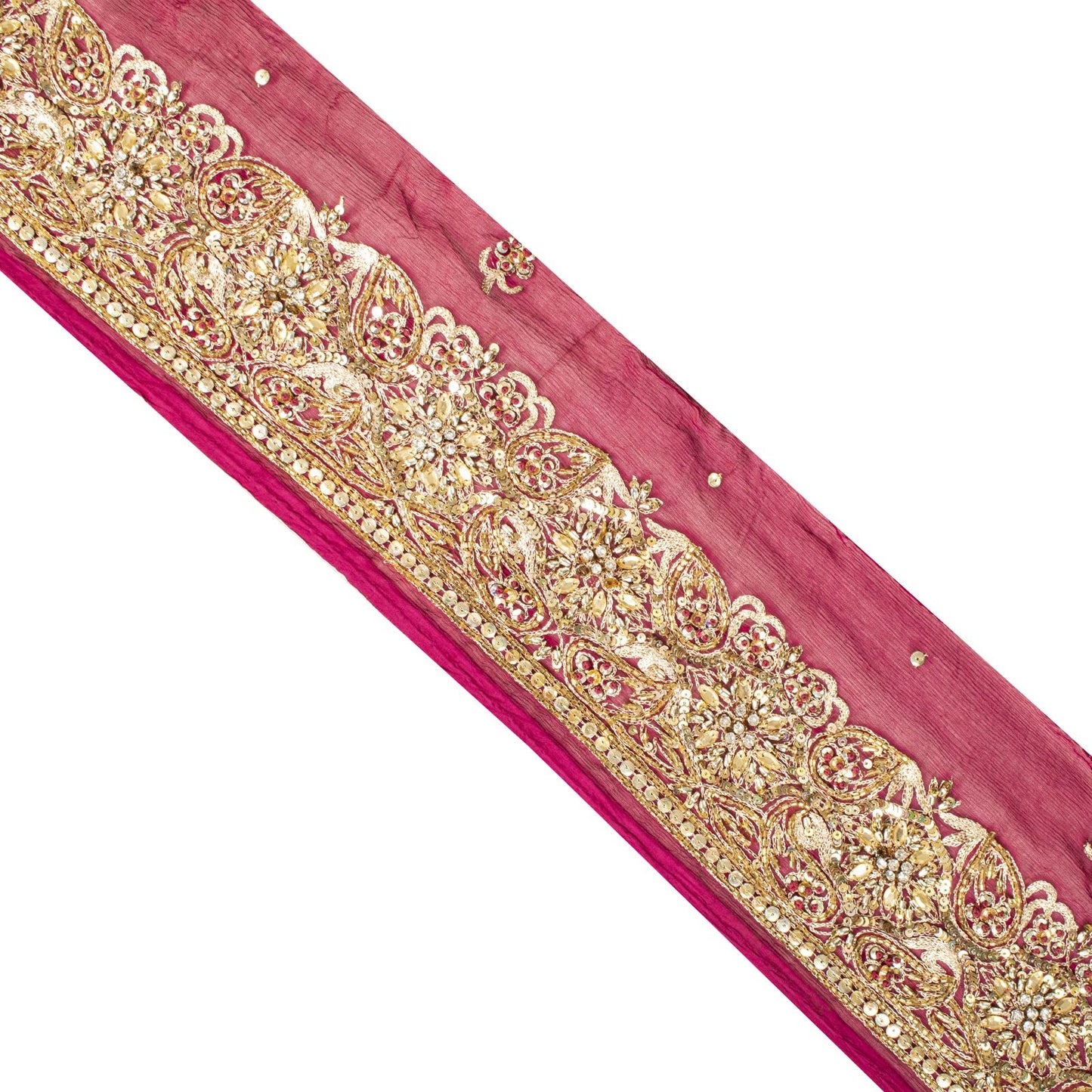Sanskriti Vintage 1 YD 6"W Sari Border Pink Pure Chiffon Hand Embroidered Lace