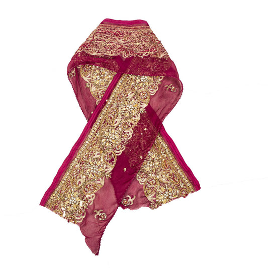 Sanskriti Vintage 1 YD 6"W Sari Border Pink Pure Chiffon Hand Embroidered Lace