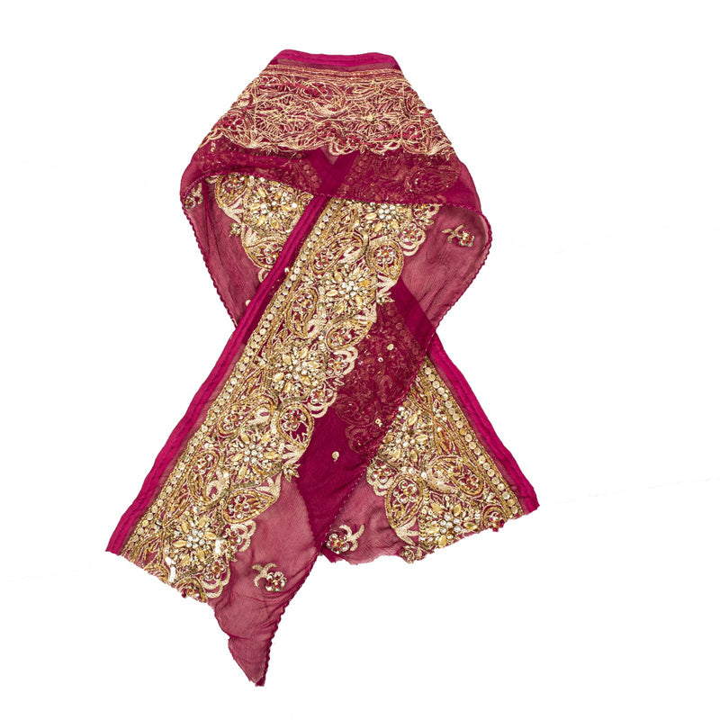 Sanskriti Vintage 1 YD 6"W Sari Border Pink Pure Chiffon Hand Embroidered Lace