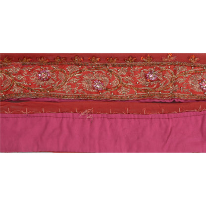 Sanskriti Vintage Sari Border Hand Beaded Brocade Zari Craft 1 Yd Red Trims Lace