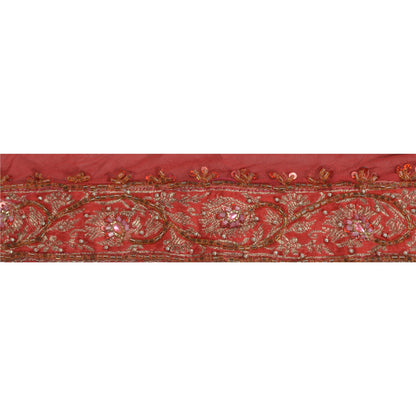 Sanskriti Vintage Sari Border Hand Beaded Brocade Zari Craft 1 Yd Red Trims Lace