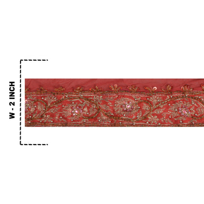 Sanskriti Vintage Sari Border Hand Beaded Brocade Zari Craft 1 Yd Red Trims Lace