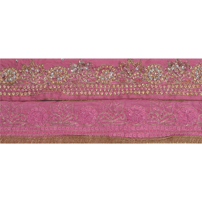 Sanskriti Vintage Sari Border Hand Beaded Craft 1 Yd Sewing Pink Trims Deco Lace