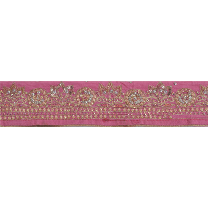 Sanskriti Vintage Sari Border Hand Beaded Craft 1 Yd Sewing Pink Trims Deco Lace
