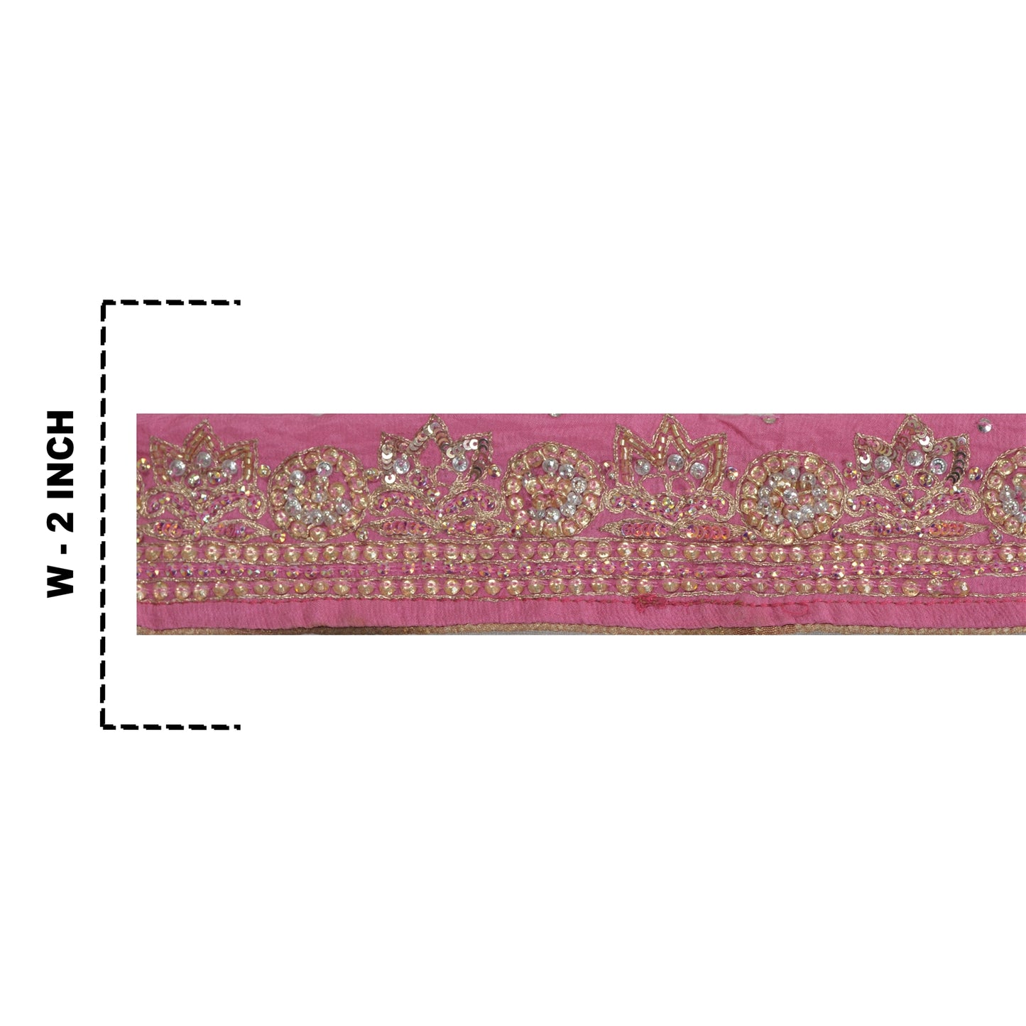 Sanskriti Vintage Sari Border Hand Beaded Craft 1 Yd Sewing Pink Trims Deco Lace
