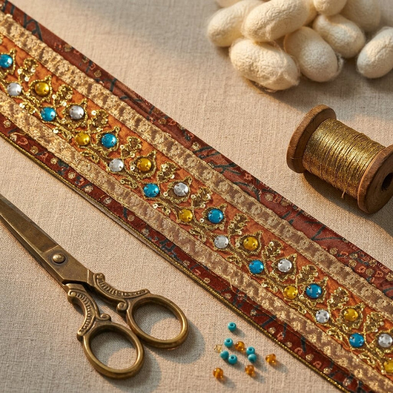 Sanskriti Vintage 1YD 2.5"W Sari Border Orange Pure Georgette Handmade Trim Lace