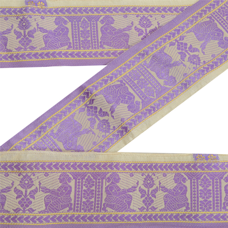 Sanskriti Vintage Sari Kant Broderet Vævet 1 Yard Kant Blonde 3W Ren Silke