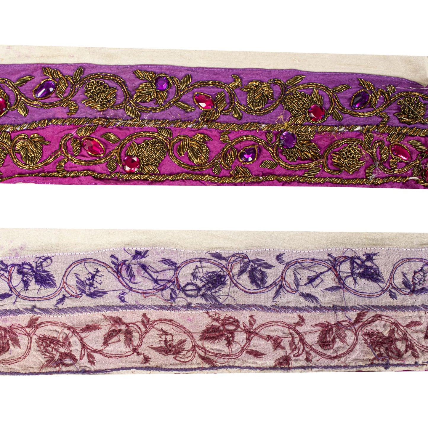 Sanskriti Vintage 1 Yard 4"W Sari Border Purple Hand Embroidered DabkaCraft Lace