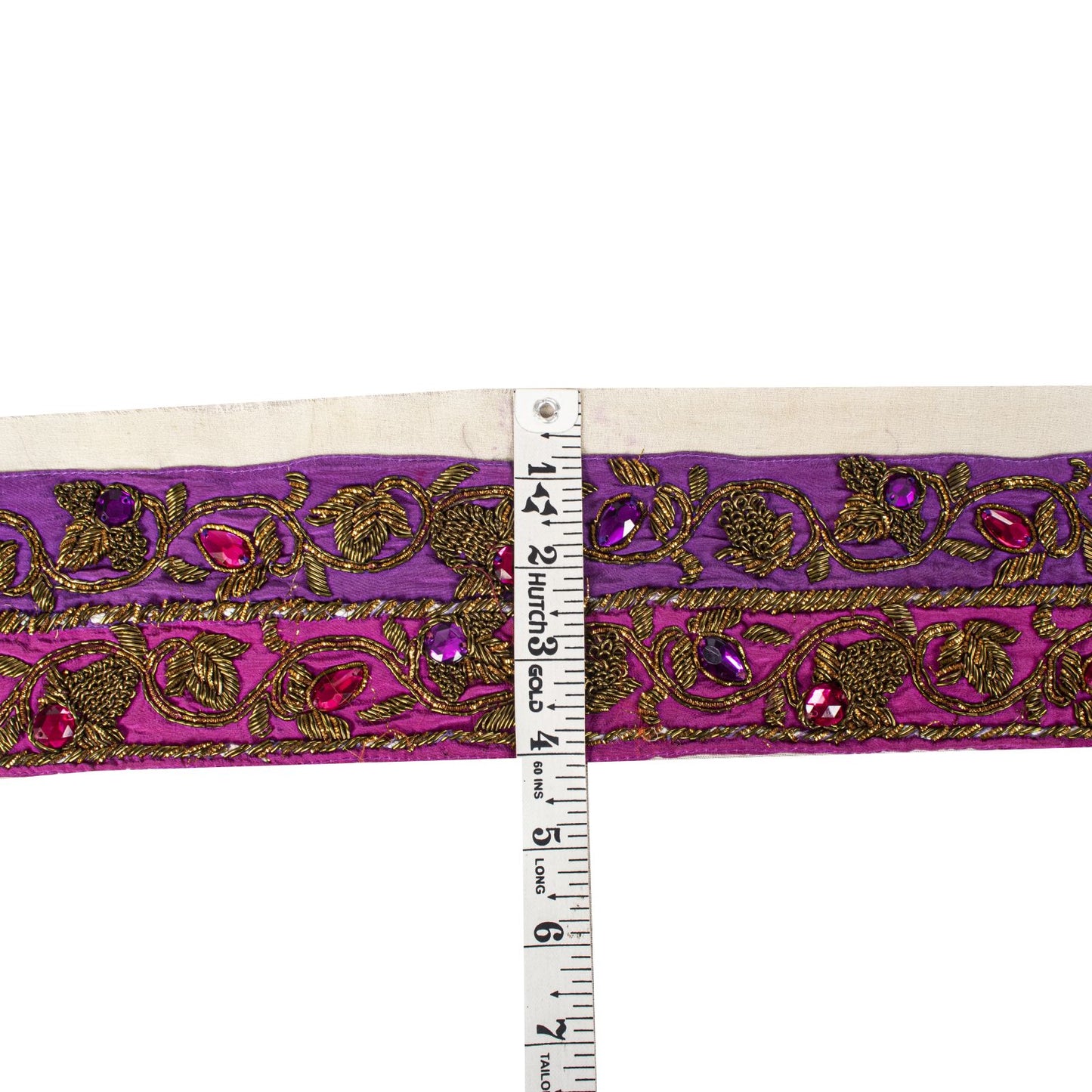 Sanskriti Vintage 1 Yard 4"W Sari Border Purple Hand Embroidered DabkaCraft Lace
