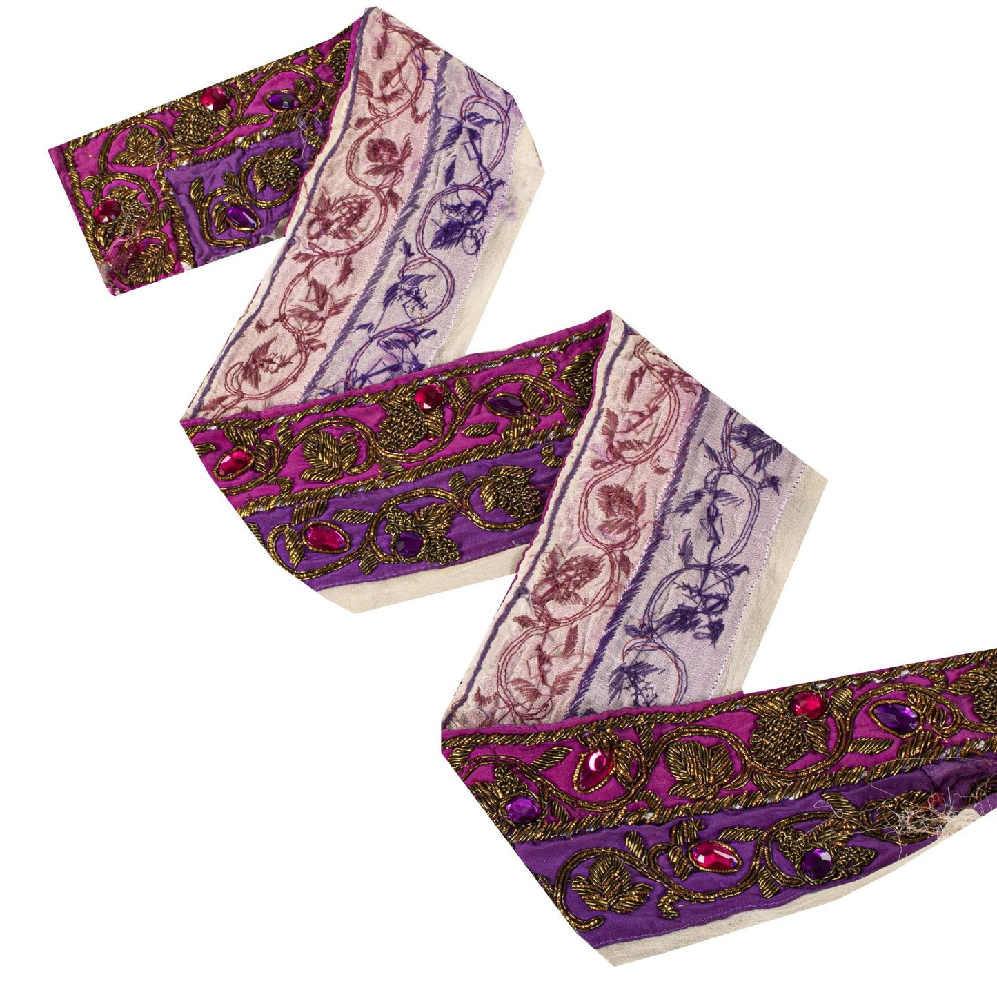 Sanskriti Vintage 1 Yard 4"W Sari Border Purple Hand Embroidered DabkaCraft Lace