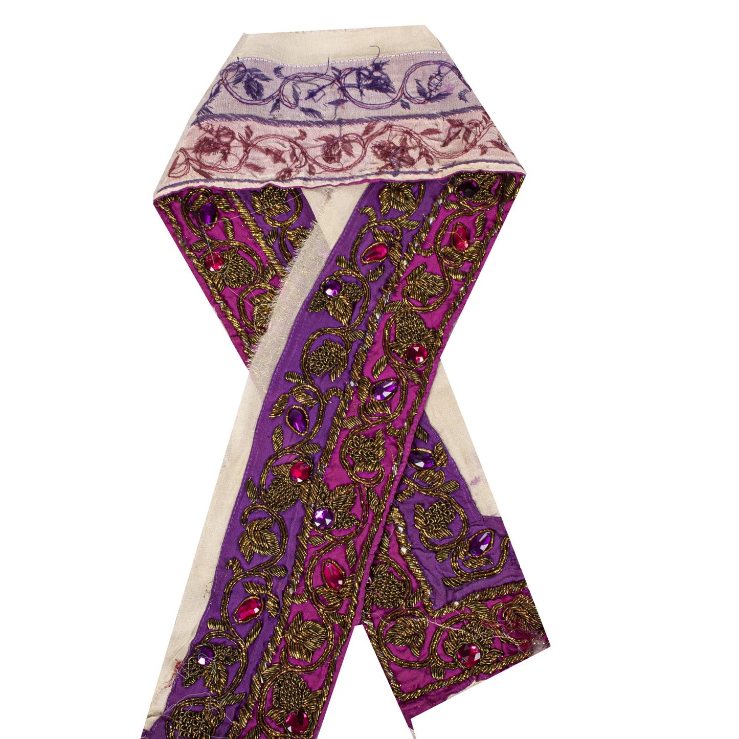 Sanskriti Vintage 1 Yard 4"W Sari Border Purple Hand Embroidered DabkaCraft Lace