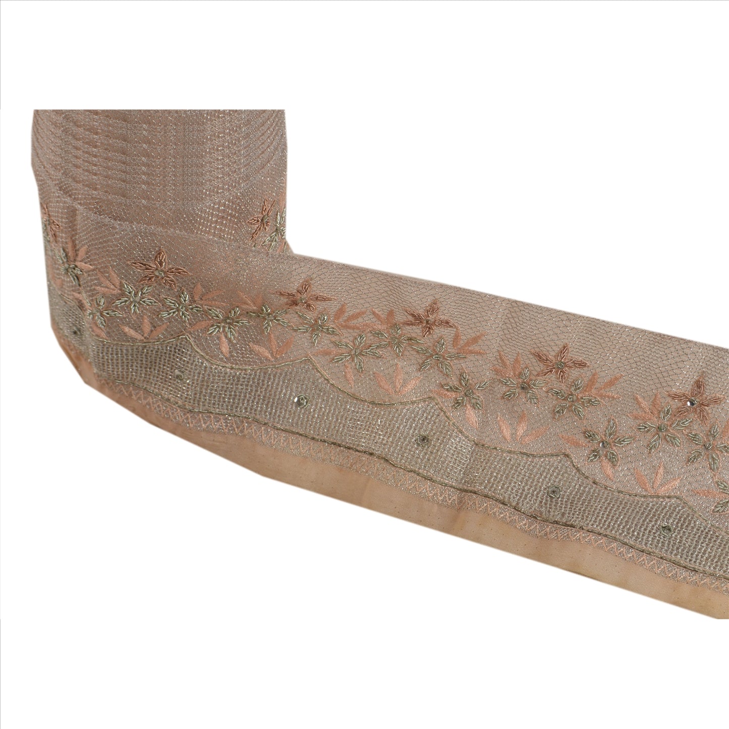 Sanskriti Vintage Sari Border Hand Beaded 1YD Indian Trim Sewing Peach Lace