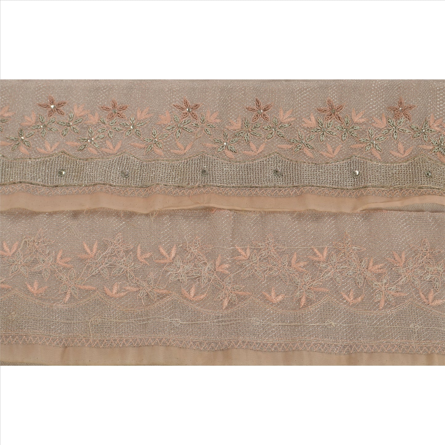Sanskriti Vintage Sari Border Hand Beaded 1YD Indian Trim Sewing Peach Lace